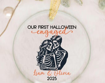 Our First Halloween engaged ornament Custom Names new engaged couple engagement gift, personalized engaged 1st halloween new couple keepsake