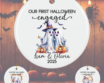 Our First Halloween engaged ornament Custom Names new engaged couple gift 1st halloween Personalized new couple keepsake engagement gift