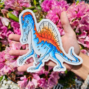 Duża naklejka Spinosaur Dinosaur. Naklejka z postacią z kreskówki. Słodkie prezenty dla dzieci, dzieła sztuki w akademiku, szkoła, zabawna dekoracja artystyczna i rozrywka