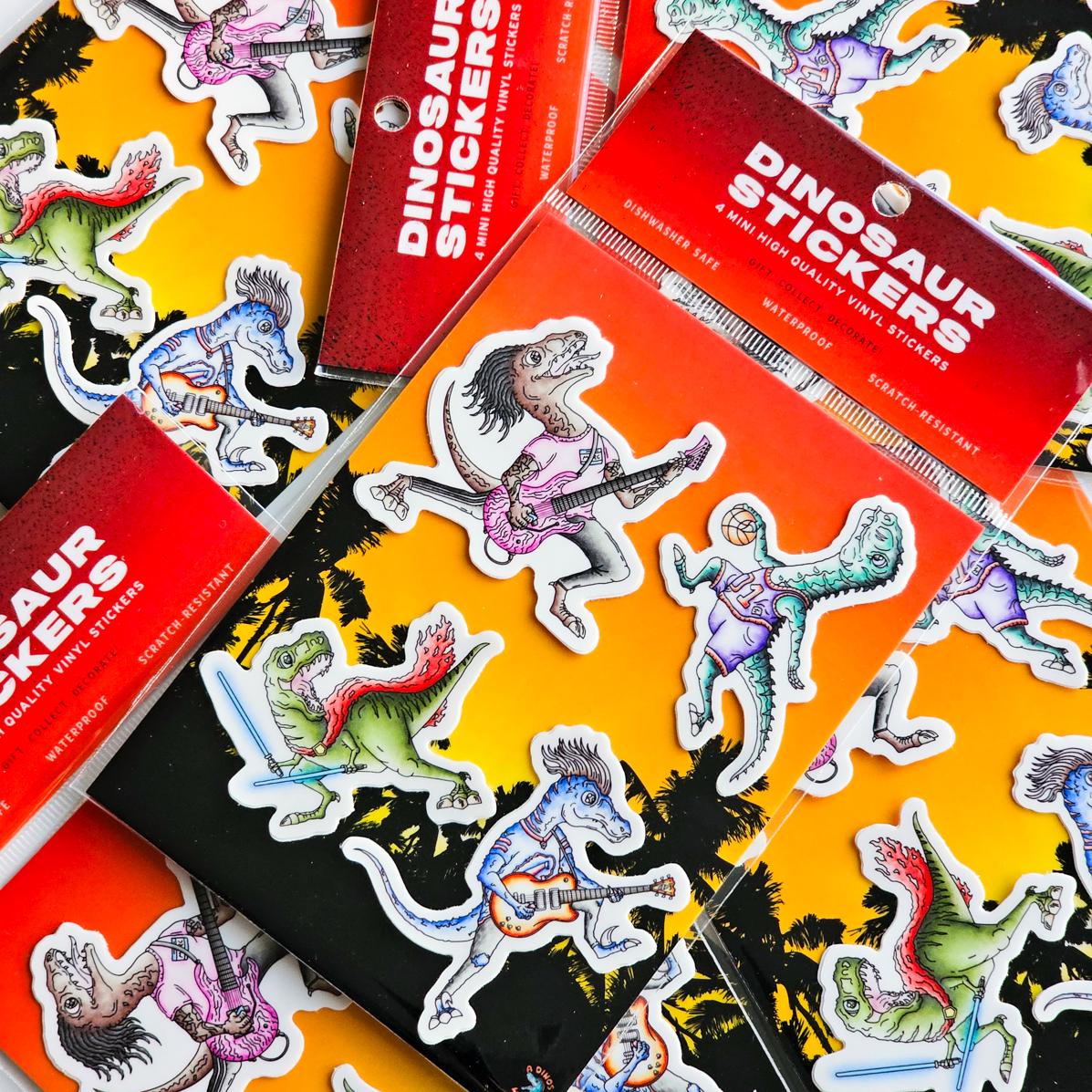 Mini Dinosaurier Aufkleber 4er-Pack - Niedliche Aufkleber - Jurassic World - Lustige kleine Geschenke für Sie, Ihn - Wanddekoration - Partygeschenke