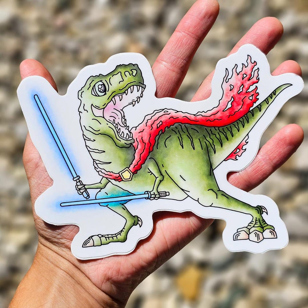 Jedi T-rex Jumbo Sticker: Star Wars Jurassic Park Dinosaur Sci-fi