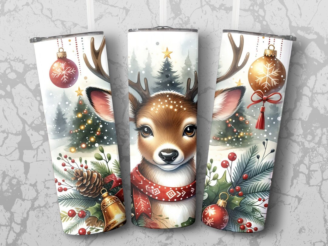 Reindeer 20 Oz Skinny Tumbler Sublimation Design,straight & Tapered ...