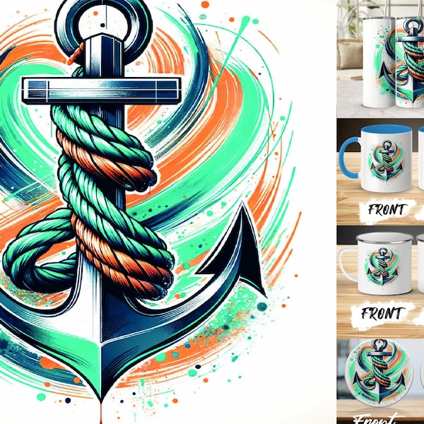 Nautical Anchor Digital Art Print, Splash Watercolor, Maritime Decor, Ocean Themed Printable Wall Art, Vibrant Home Decoration, 20oz Tumbler