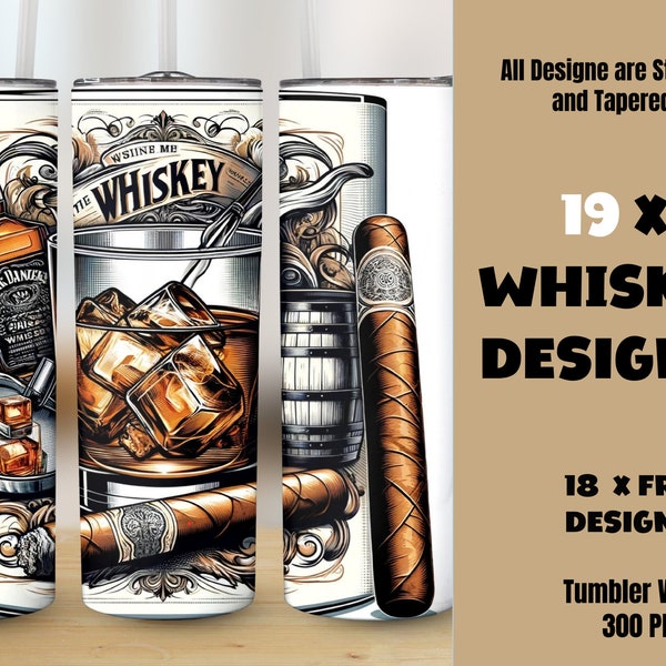 19 x Whiskey and Cigar Tumbler Wrap Bundle, PNG Instant Download, Jack Daniels, PNG Design, Sublimate,Digital print, Straight & Tapered Wrap