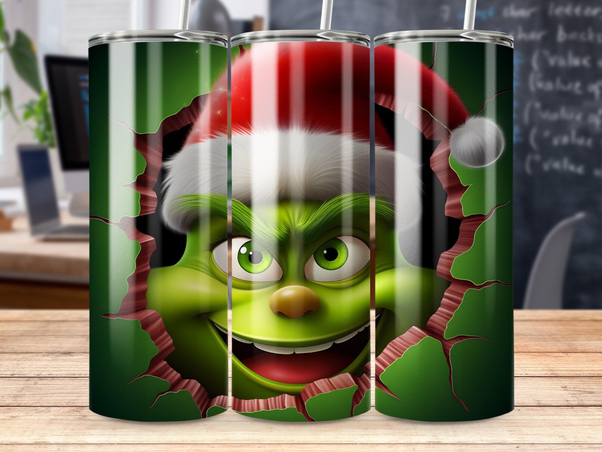 3D Grinch Peeking Through Wall Hole 20 Oz Skinny Tumbler - Etsy