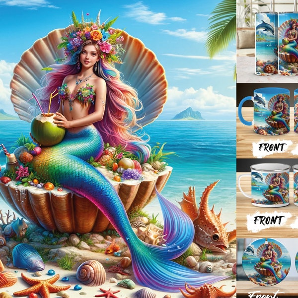 Mermaid Fantasy Art Digital Print, Vibrant Ocean Scene Wall Decor, Exclusive Home Decoration, Seaside Themed Printable Artwork