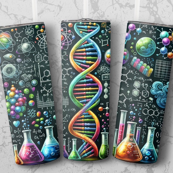 Science Chalkboard 20 oz Skinny Tumbler Sublimation Design, Straight & Tapered Wrap, Tumbler Wrap, Png, Instant Download