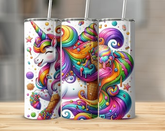 Unicorn Ice Cream Tumbler Design, 20 oz Skinny Sublimation, Rainbow Fantasy Wrap, Magical Tumbler PNG, Digital Download, Kids Drinkware Art