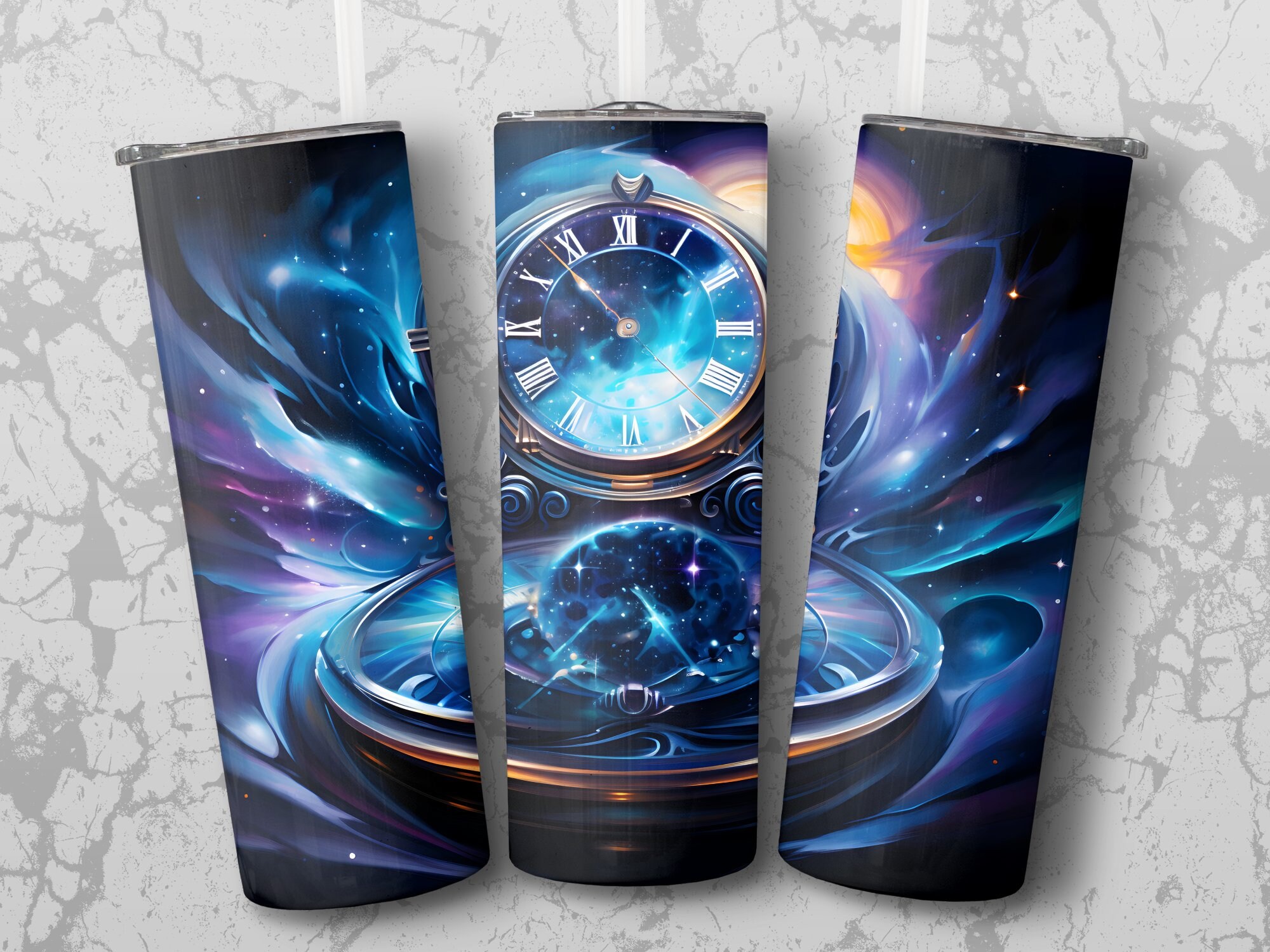 Clock in Space 20 oz Skinny Tumbler Sublimation Design, Straight & Tapered Wrap, Tumbler Wrap, Png, Instant Download