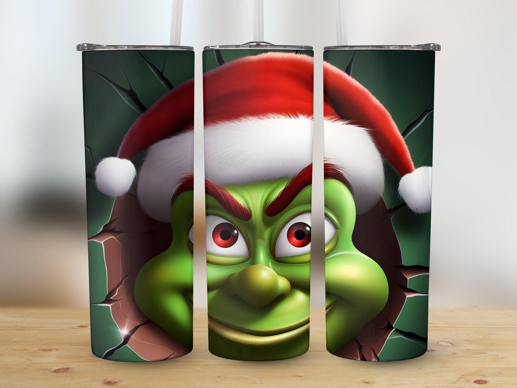 3D Grinch Peeking Through Wall Hole 20 Oz Skinny Tumbler Sublimation ...