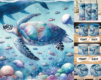 Ocean Turtle Digital Print, 20oz Tumbler Design, 11oz 15oz Mug Wrap, 12oz Camping Mug Graphic, Sea Life Ornament Image