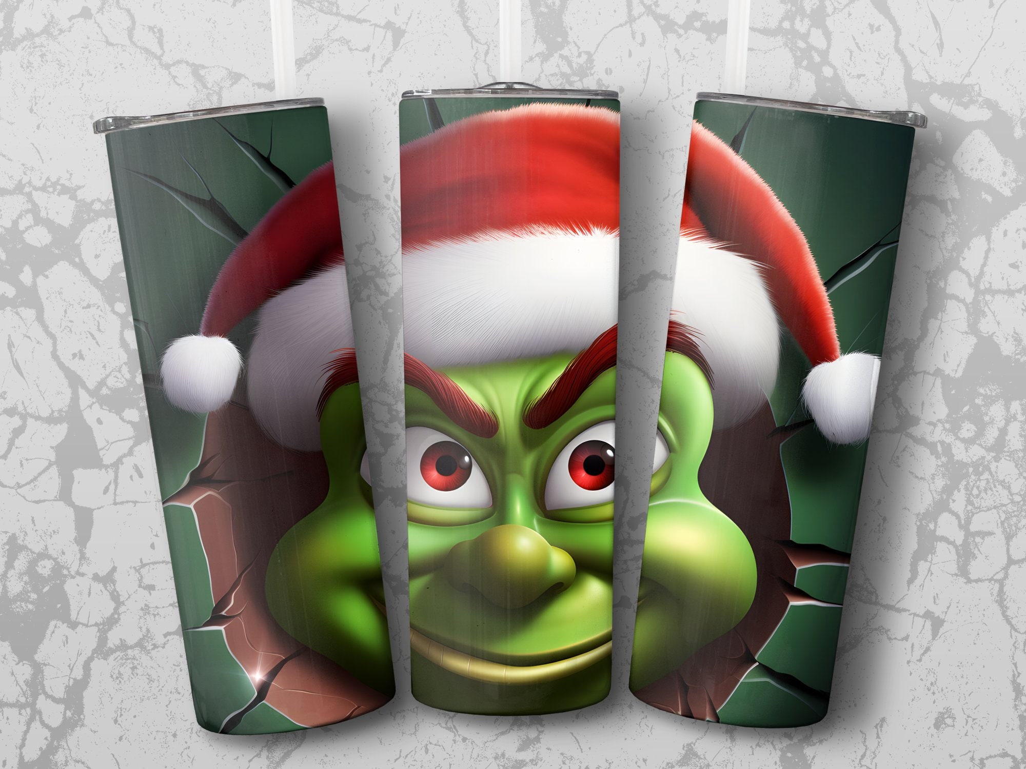 3D Grinch Peeking Through Wall Hole 20 Oz Skinny Tumbler Sublimation ...