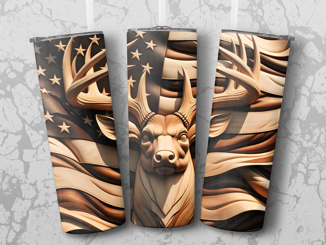 Deer Wood Carving 20 Oz Skinny Tumbler Sublimation Design, Straight ...