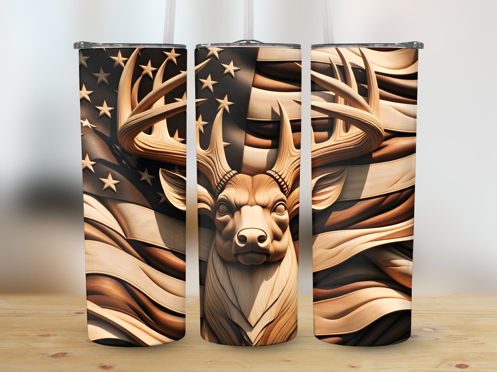 Deer Wood Carving 20 Oz Skinny Tumbler Sublimation Design, Straight ...