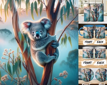 Cute Koala Digital Print, Australian Wildlife Art for Tumbler and Mug, Home Decor Printable, Nature-Inspired Wall Art, Koala Lover Gift