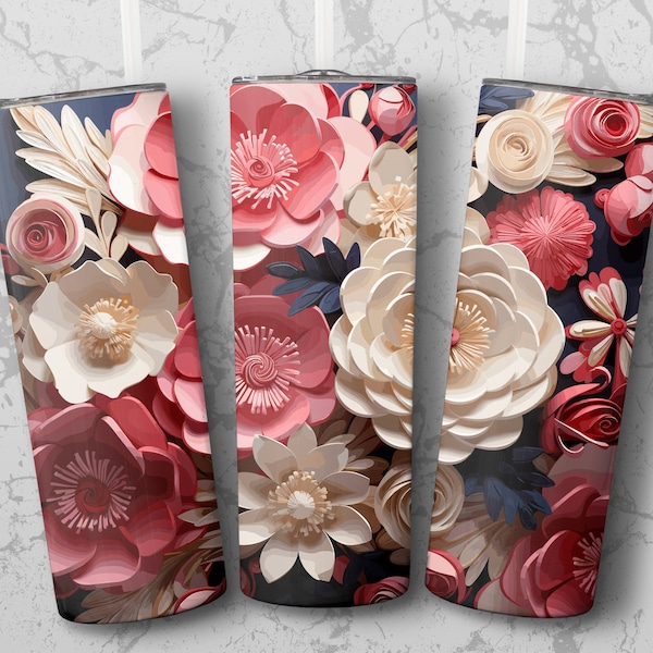 Pink, red and white flowers 20 oz Skinny Tumbler Sublimation Design, Straight & Tapered Wrap, Tumbler Wrap, Png, Instant Download