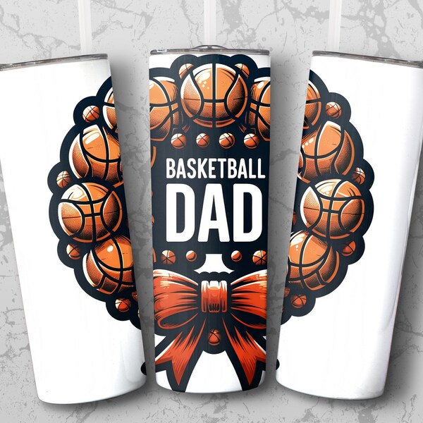 Basketball Dad Christmas Wreath 20 oz Skinny Tumbler Sublimation Design, Straight & Tapered Wrap, Tumbler Wrap, Png, Instant Download