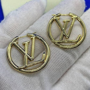 Vintage Louis Vuitton Monogram Earrings Medium Gold 4cm