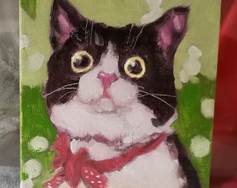 Tuxedo Cat Original Oil Painting • Mini Pet Portrait