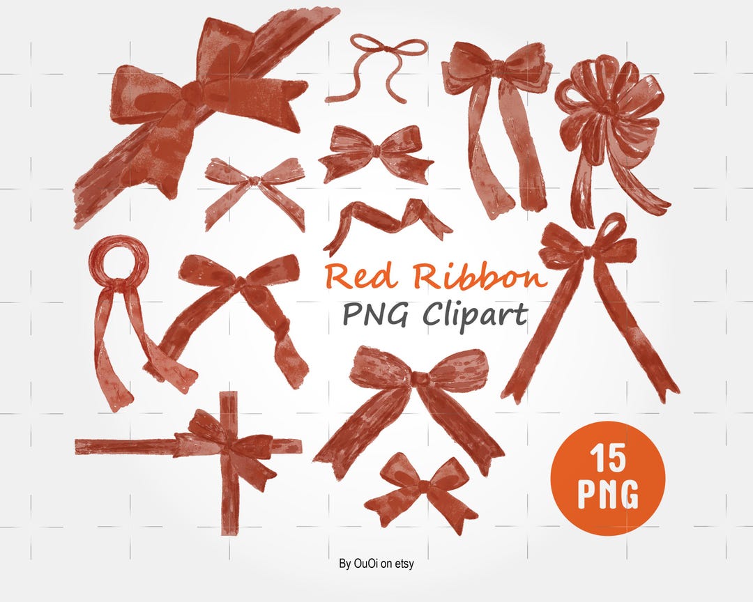 Red Watercolor Bow Clipart Set | Hand Painted Ribbon PNG | Christmas ...