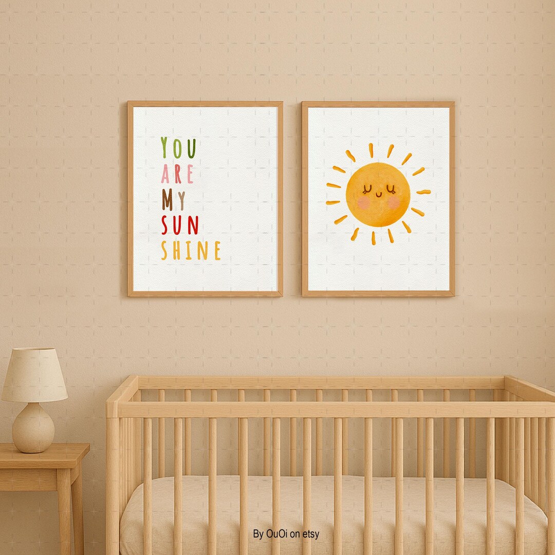 You Are My Sunshine Nursery Print Set, Watercolor Sun Decor (digital ...