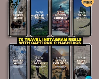 Inspirational Travel Instagram Reels: 70 Canva Templates with Captions (PLR MRR)