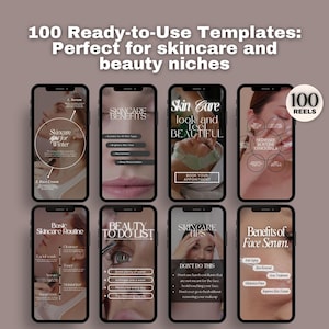 May include: A collage of nine phone screen mockups showcasing various skincare tips and routines. The mockups feature images of people's faces, text, and graphics. The text includes phrases like "Skincare for Winter", "Skincare Benefits", "Basic Skincare Routine", "Beauty To Do List", "Skincare Tips", "Benefits of Face Serum", "Look and Feel Beautiful", "Skincare Routine Essentials", and "Don't Do This".