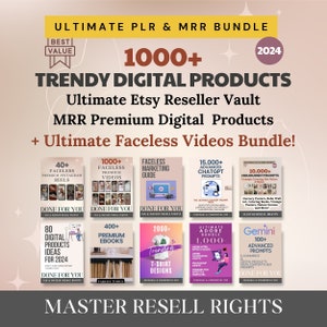 PLR Digital Products with Master Resell Rights to Sell on Etsy, MRR Done For You Faceless Reels ChatGpt Midjourney Ai Prompts PLR Planner