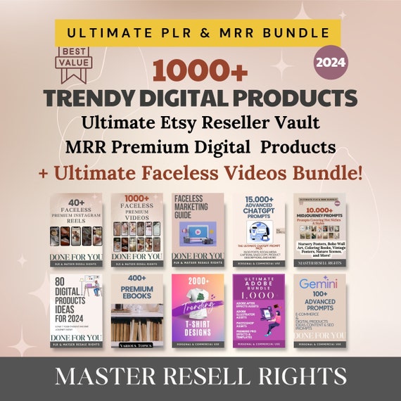 Etsy Reseller PLR Bundle, Faceless Reels, ChatGPT, Midjourney Prompts