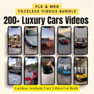 May include: A collection of 12 video clips featuring luxury cars. The videos are faceless and feature a variety of cars, including a Lamborghini, a Porsche, and a Ferrari. The videos are perfect for use on social media platforms like Instagram and TikTok.