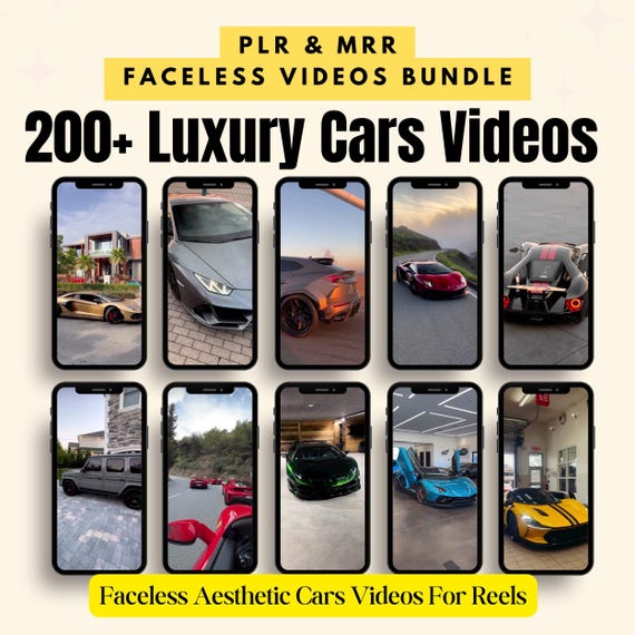 MRR Faceless Videos Luxury Cars Faceless Stock Videos Luxury Reels Videos Faceless Marketing Instagram Reels PLR Video Master Resell Right
