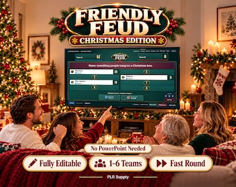 Christmas Friendly Feud Family Game Night, Editable Game Show with Auto Score, Holiday Party Games for Adults & Families