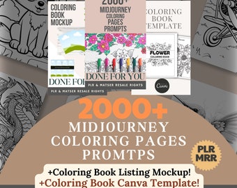 PLR Midjourney Prompts for Coloring Books Master Resell Rights PLR Digital Products to Sell on Etsy Ai Art Prompts Midjourney Passive Income