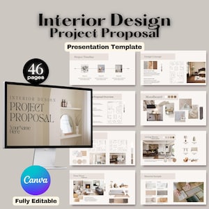 Plantilla de propuesta de diseño de interiores Presentación Tablero de ideas de diseño de interiores Propuesta de proyecto Plantilla de portafolio de servicios de diseño de interiores