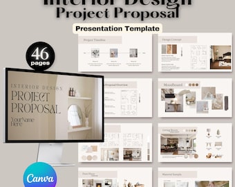 Interior Design Proposal Presentation Project : 46-Page PLR & MRR Canva Templates