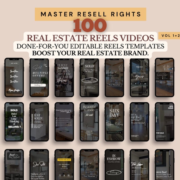 PLR Real Estate Branding Instagram Reels Videos Master Resell Rights MRR Realtor Marketing Canva Template PLR Digital Products Etsy Sellers