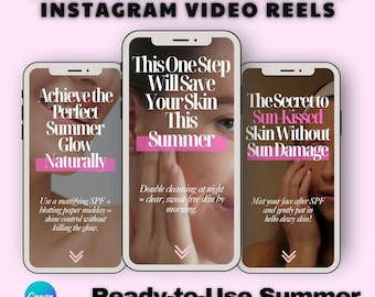 Summer Skincare Instagram Reels: Canva Templates Beauty Skin Care Routine PLR & MRR