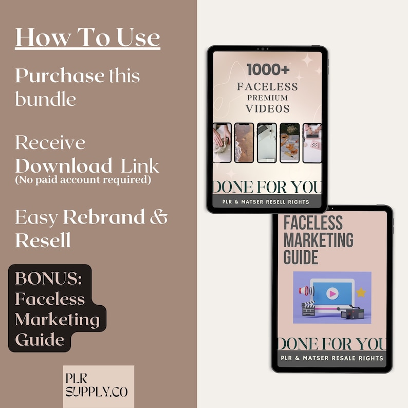 PLR Faceless Videos with Master Resell Rights, MRR PLR Digital Products Done For you to Sell On Etsy with Faceless Marketing Guide & Reels zdjęcie 2