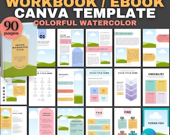 Watercolor Ebook Template: 90-Page Canva Workbook (PLR MRR)