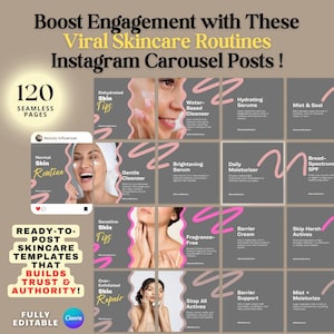 Skincare Instagram Carousel Posts Template Beauty Esthetician Templates Skin care Marketing Beauty Template Skincare Instagram Posts DFY