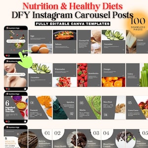 Voeding Instagram-berichten Gezondheids- en fitnesscoach Canva-sjablonen Voedingsdeskundige-wellnesscoach Instagram-sjablonen voor voedsellijst Carrouselberichten