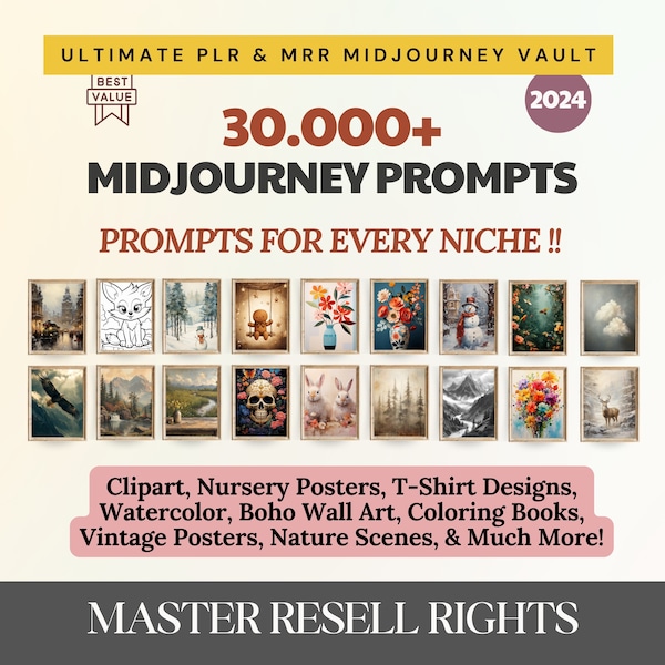Midjourney Prompts Bundle Master Resell Rights PLR Digital Products to Sell On Etsy, Prompts Midjourney Art for Etsy Sellers PLR AI Prompts