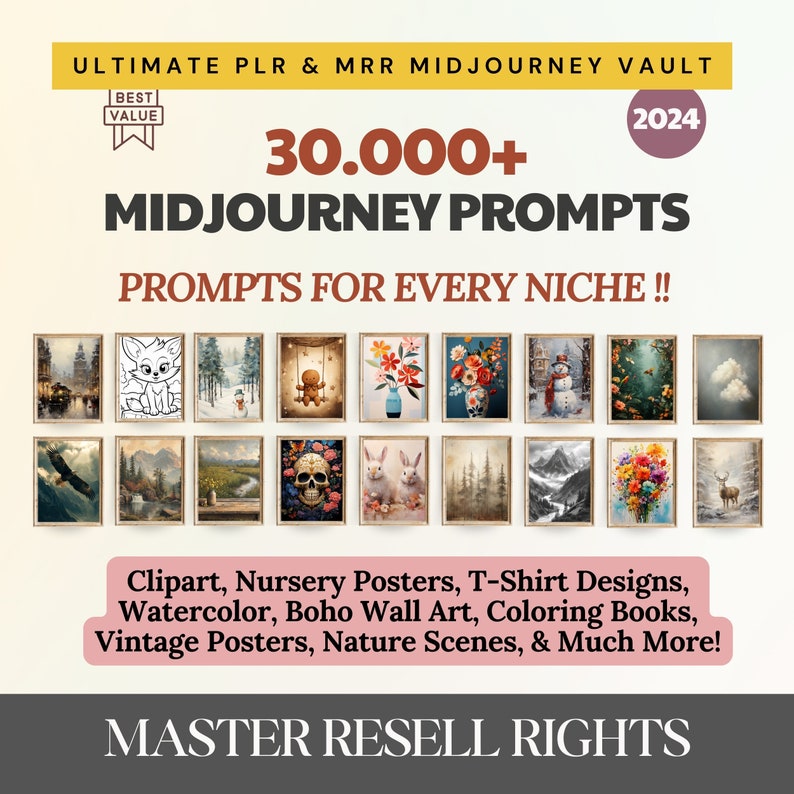 Midjourney Prompts Bundle Master Resell Rights PLR Digital Products to Sell On Etsy, Prompts Midjourney Art for Etsy Sellers PLR AI Prompts image 1