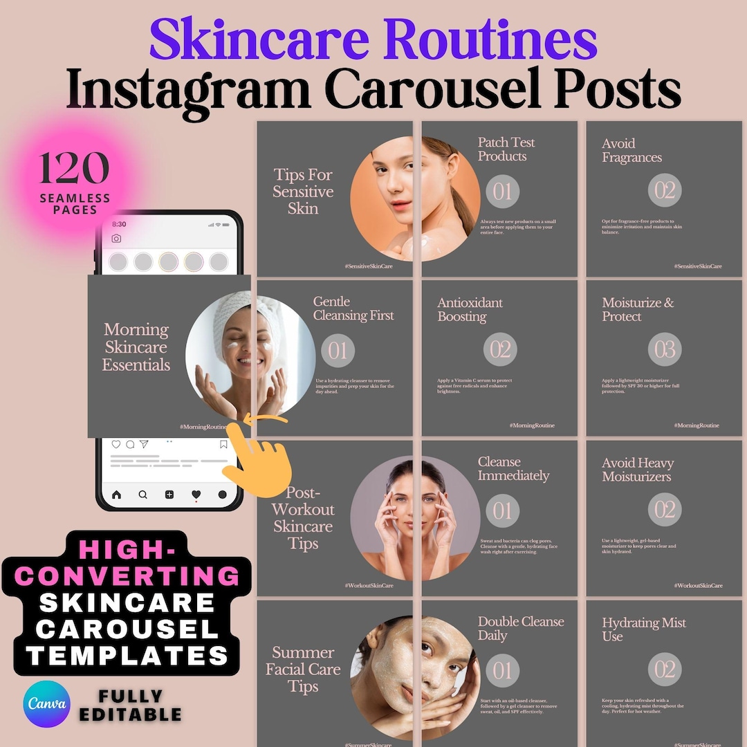 Skincare Instagram Carousel Templates: Esthetician Beauty Posts - Etsy