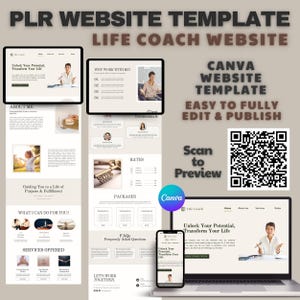 PLR-websitesjabloon Coach-websiteontwerp PLR Canva-websitesjabloon Life Coach-website bewerkbare coaching-website Minimalistisch