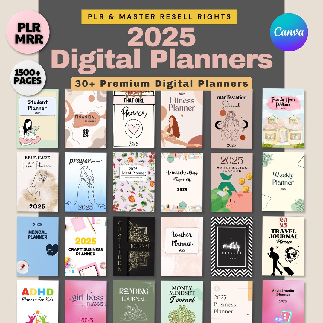 2025 Digital Planner Bundle, PLR & MRR, Canva Templates - Etsy