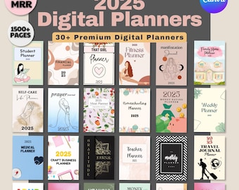 2025 Digital Planner Bundle, PLR & MRR, Canva Templates