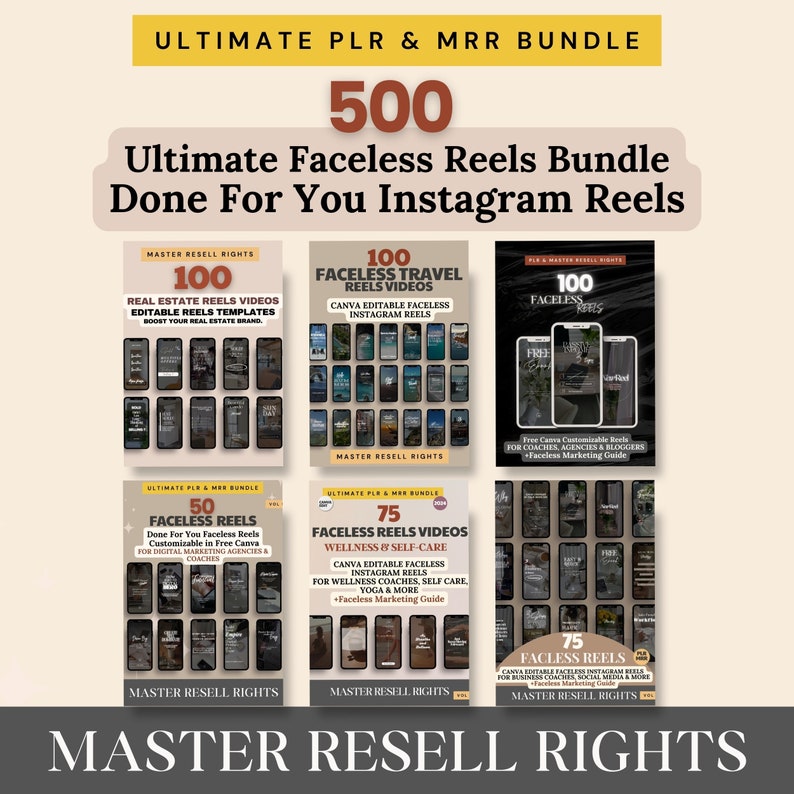 MRR Faceless Instagram Reels Coaching-Vorlagen Master Resell Rights & PLR Faceless Videos Instagram-Vorlagen Faceless Videos Verkaufen auf Etsy Bild 1