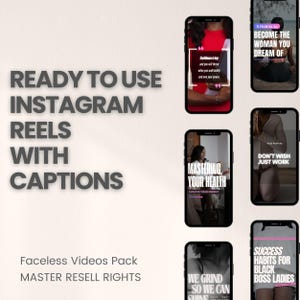 May include: A collection of Instagram Reels with captions for use in social media marketing. The Reels feature motivational quotes and images of women. The text on the Reels includes "Mastering Your Health", "5 Habits to Become the Woman You Dream Of", "We Grind So We Can Shine", "Success Habits for Black Boss Ladies", and "Don't Wish Just Work".