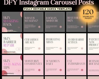 Skincare Instagram Carousel Templates: Esthetician Marketing, Beauty Influencer Templates (120 Posts)